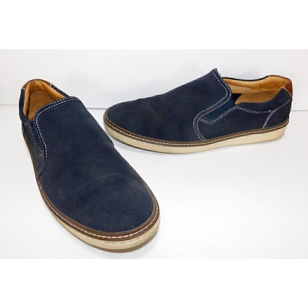 J&M Johnston & Murphy men's dark blue suede leather loafers, slip on size 9M